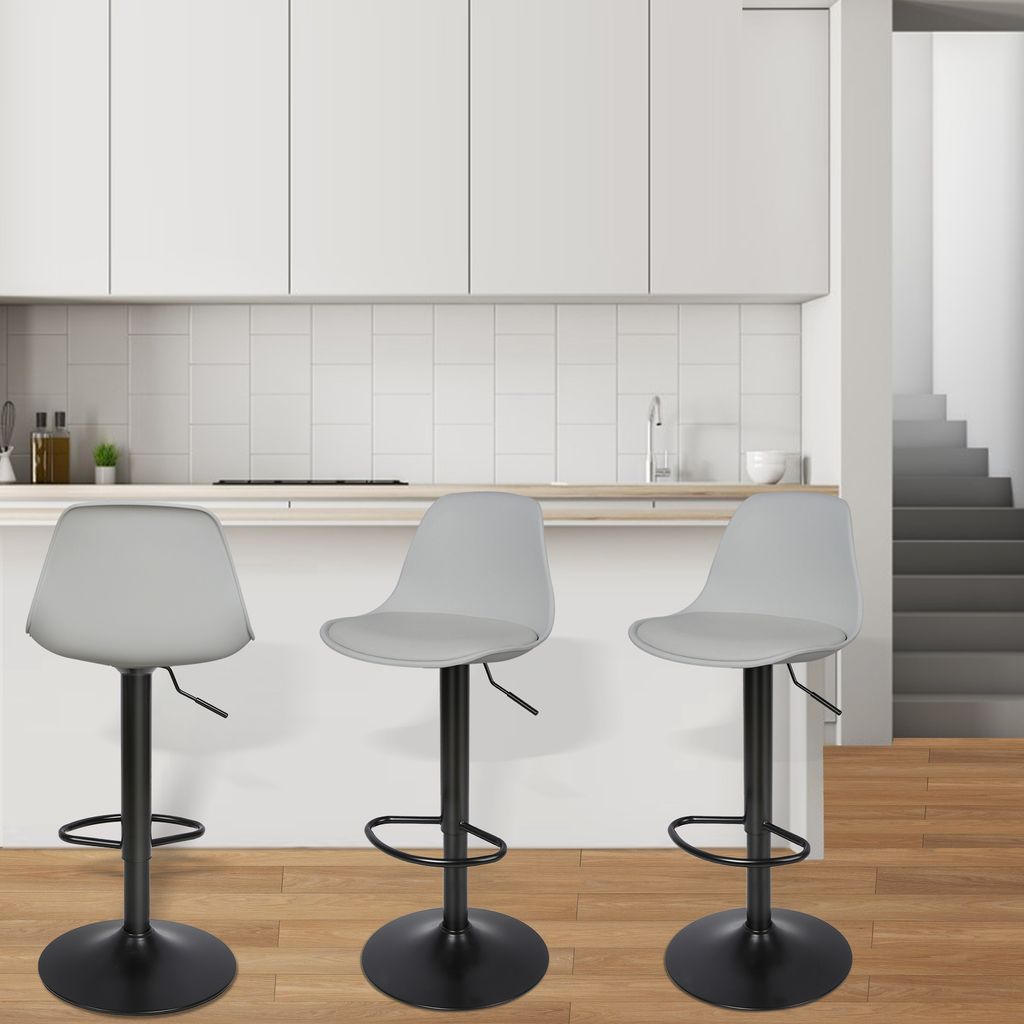 4x Barhocker Tresenhocker,Kunstleder Gepolsterter Barstuhl mit PP Rückenlehne, Höhenverstellbar, Drehbar, Küchenstühle,Grau (Sitzhöhe 55-75cm)