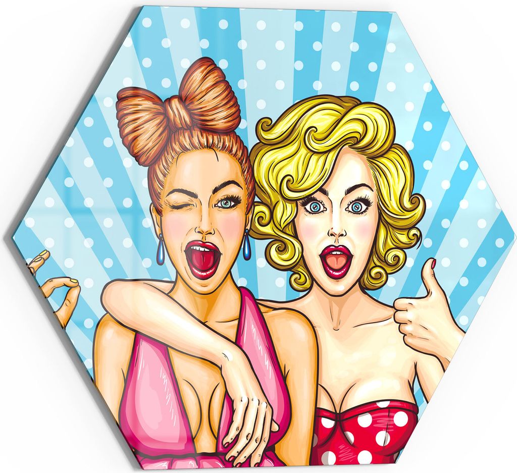 DEQORI Magnettafel Glas 55x48 cm 6-eckig 'Freche Freundinnen' beschreibbar Whiteboard