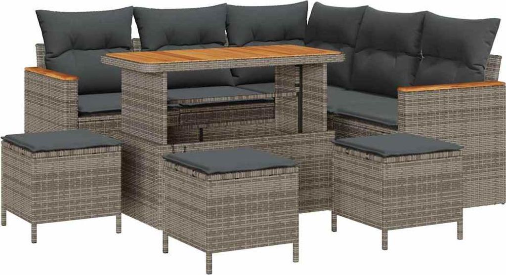 Gartensofa-set 9 pcs Grau Poly-Rattan