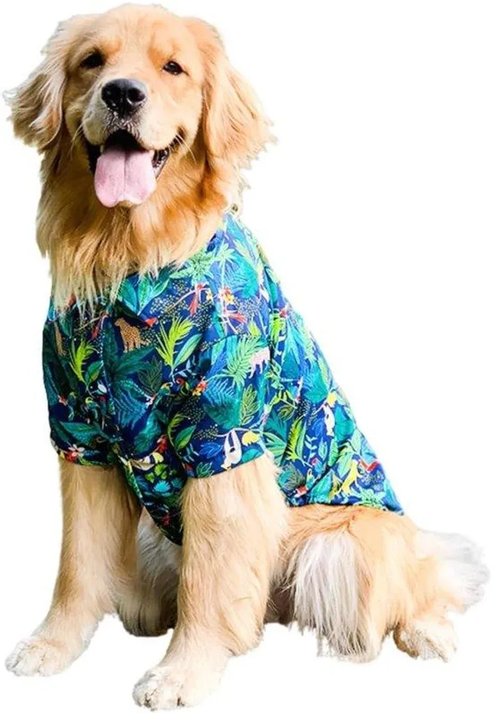 Chemise hawaïenne pour grand chien 6XL en coton bleu foncé respirant