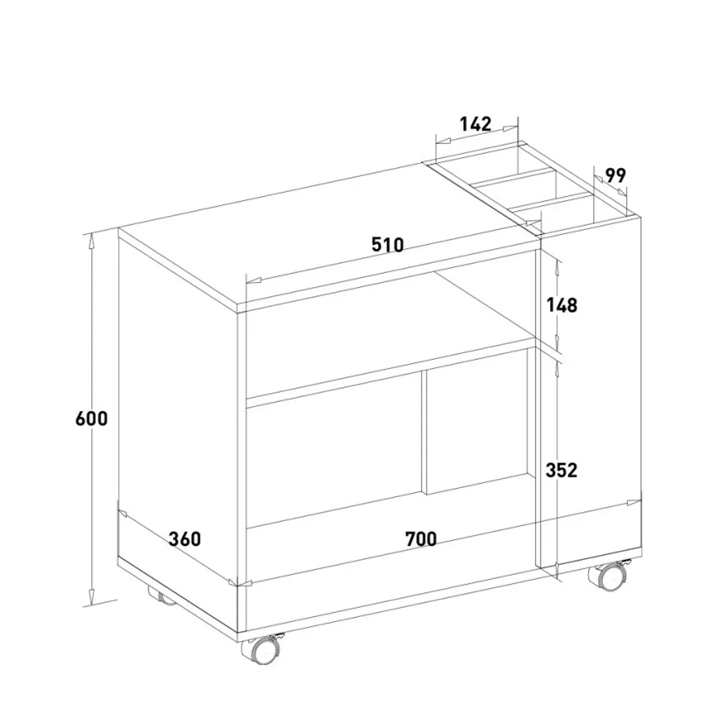Petit meuble de bureau Wick sur roulettes pour dossier et rangement - 4