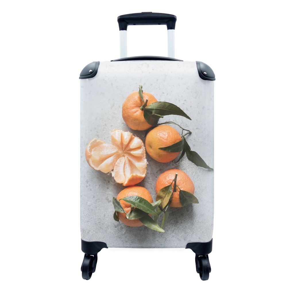 MuchoWow Koffer Handgepäck Trolley Rollkoffer Kleine Reisekoffer mit 4 Rollen - Mandarine - Zweig - Blätter - Cabin Size < 55x40x23 cm & 55x40x...