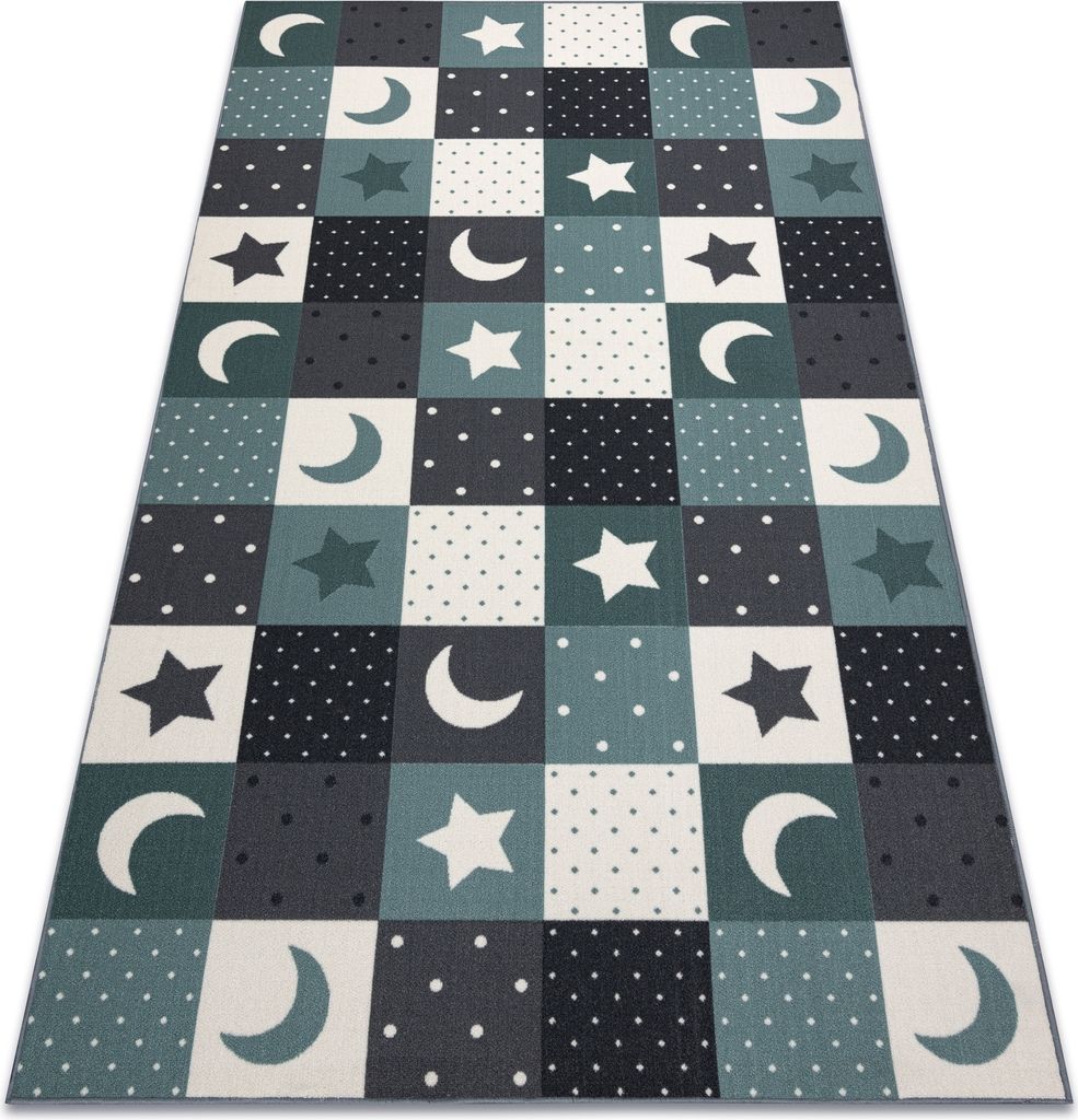 Teppich für Kinder STARS Sterne türkis / grau Blau 100x300 cm