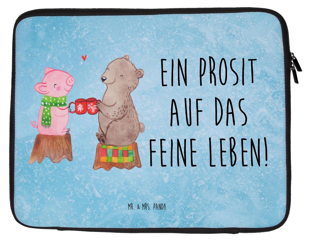 Mr. & Mrs. Panda Laptop Tasche Glühschwein Sause 20 x 28 cm - Eisblau - Geschenk, Laptoptasche, Schwein, Weihnachtszeit, Alles Gute, Weihnachten, ...
