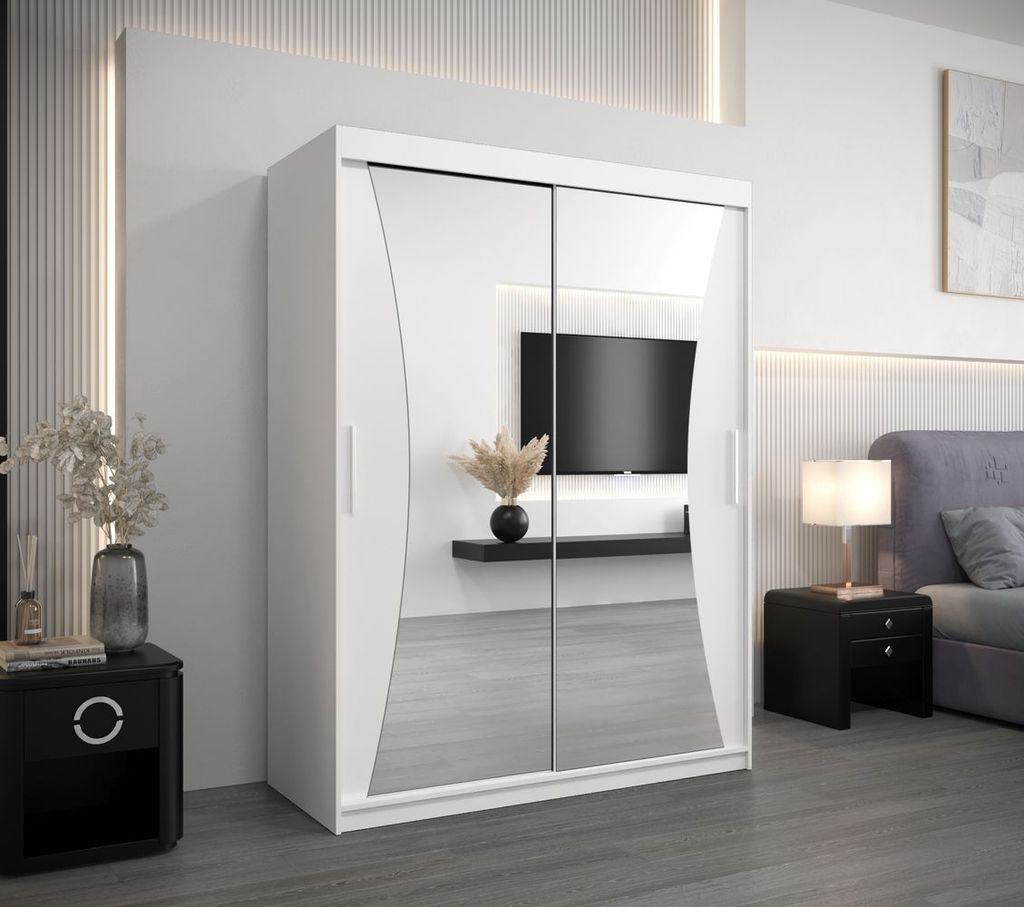 Kleiderschrank mit Spiegeln LADA – Breite 150 cm, weiß