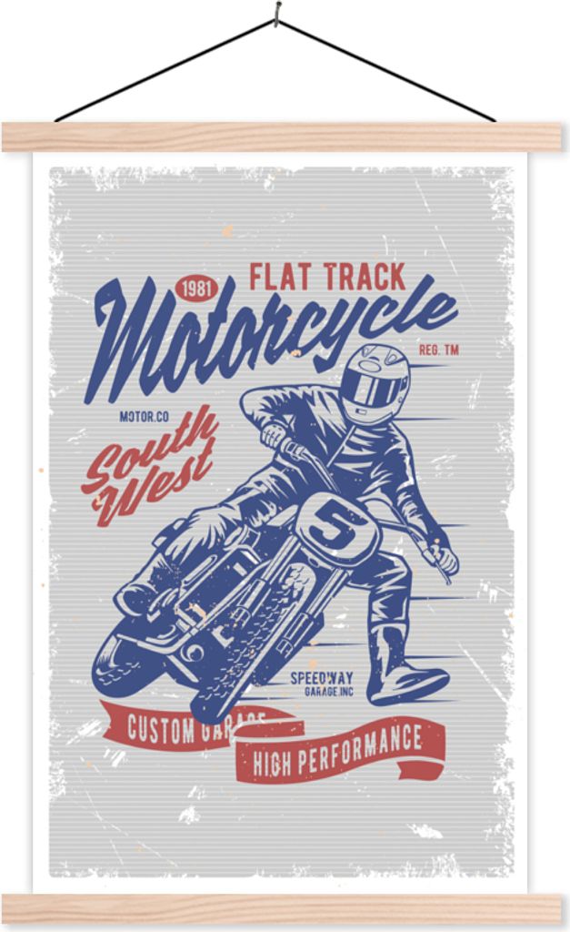 MuchoWow Textilposter Mancave - Motor - Männer - Retro 40x60 cm mit holzfarbenen Rahmen - Poster