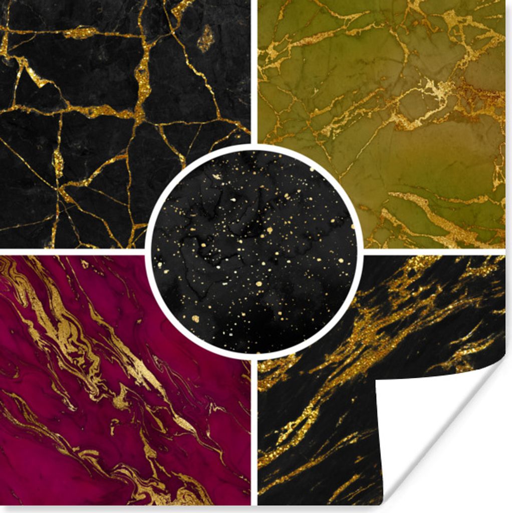 MuchoWow® Poster Marmor - Gold - Collage 100x100 cm - Produktbild 