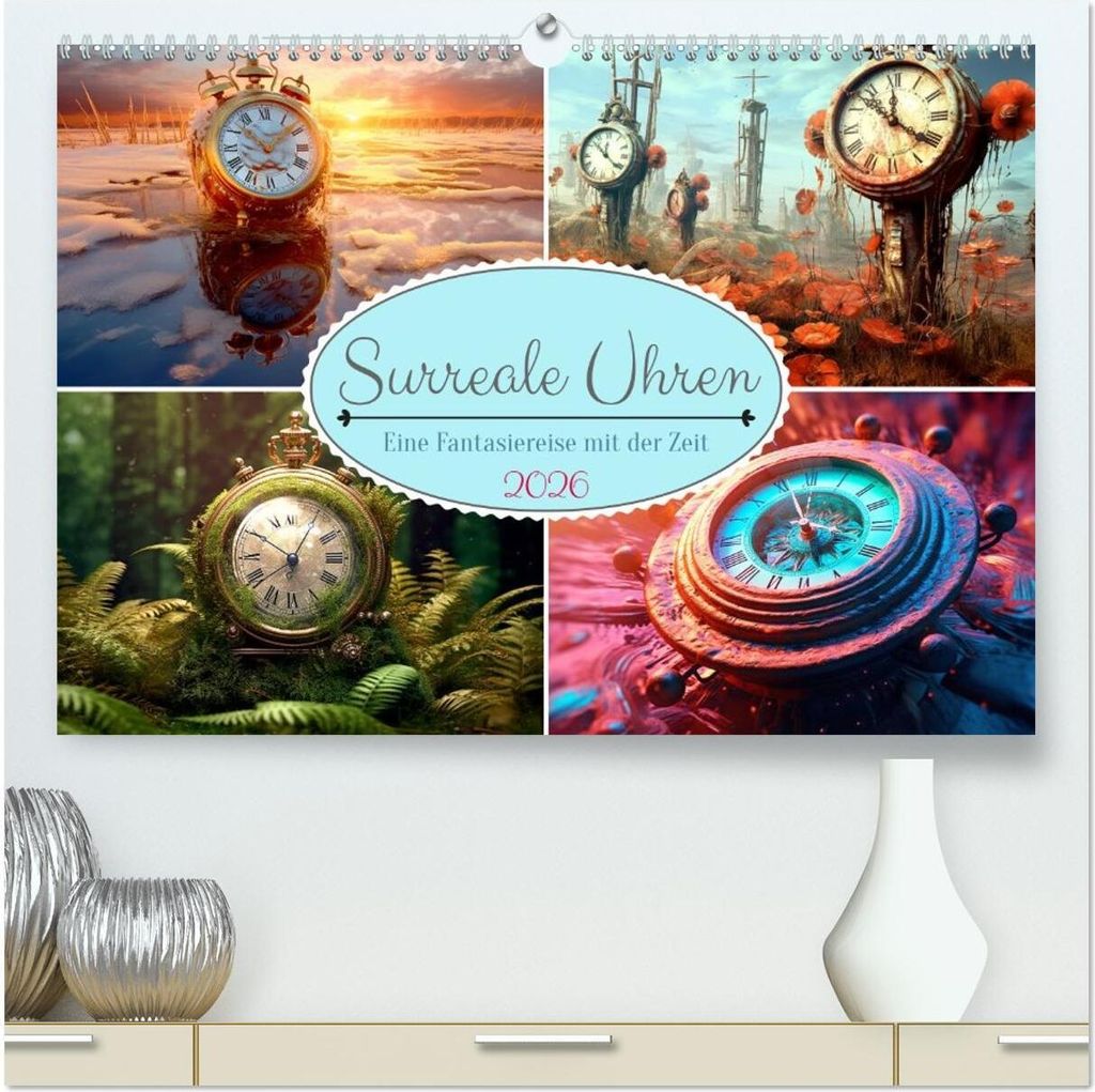 Surreale Uhren (hochwertiger Premium Wandkalender 2026 DIN A2 quer), Kunstdruck in Hochglanz