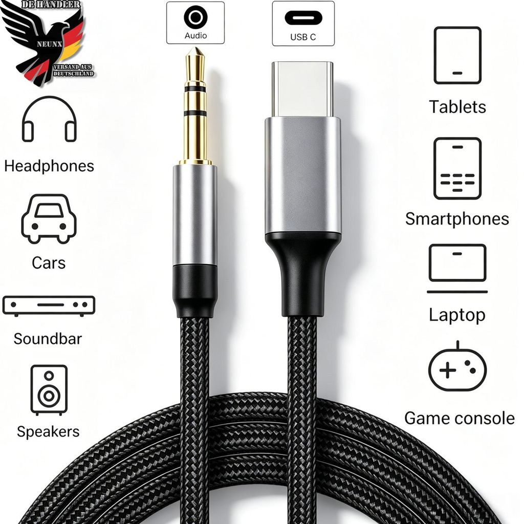 USB C Klinke Aux Kabel USB C 0,5Meter, USB C auf Klinke Produktbild 