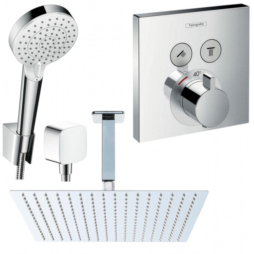 Hansgrohe und Jowi Unterputz Duschsystem ShowerSelect Thermostat, Unterputz Duscharmatur mit 360mm Kopfbrause, OHNE iBox, Deckenanschluss