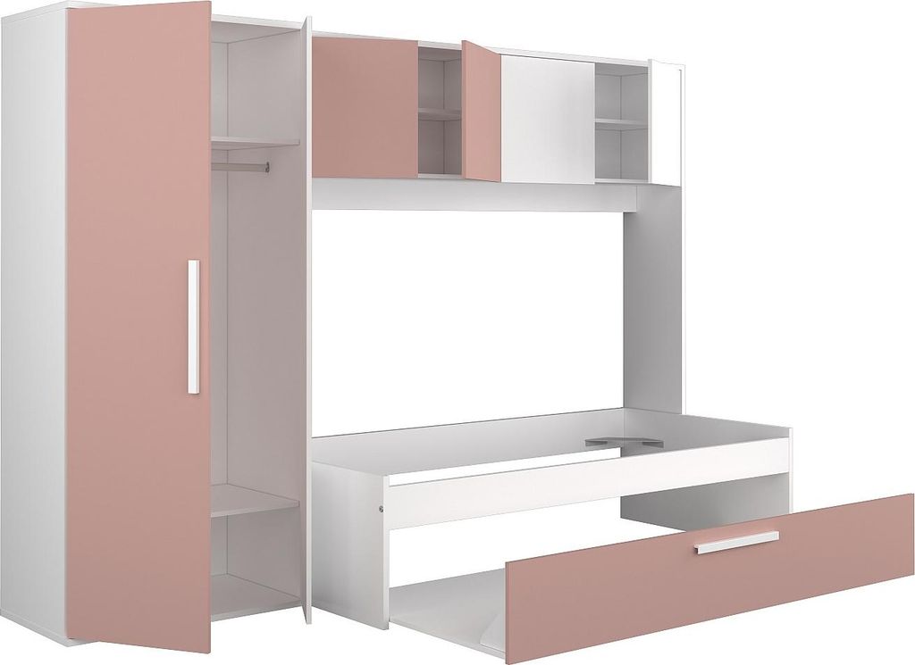 Letto estraibile 2 x 90 x 200 cm - Con armadio - Rosa e Immagine del prodotto 
