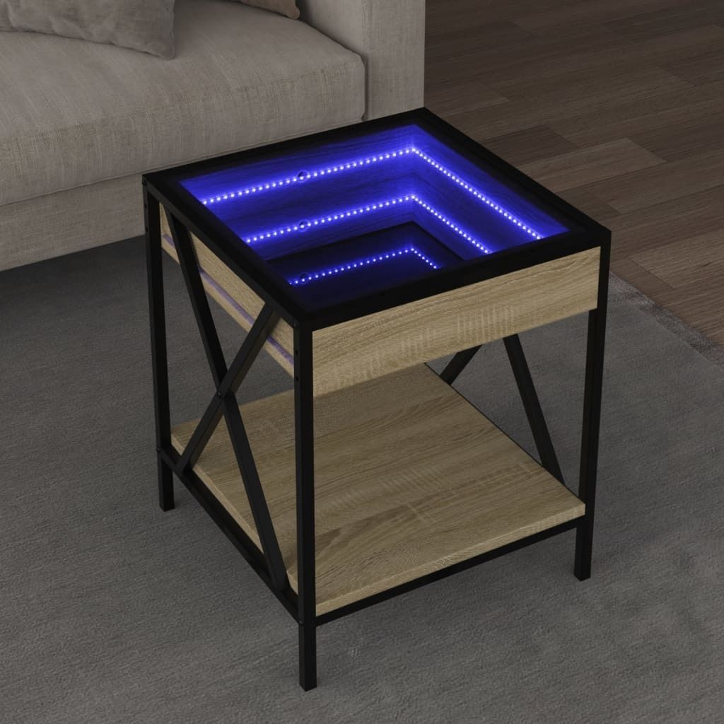 "2026 Promotion" Couchtisch Wohnzimmer - Kaffeetisch - mit Infinity-LED - Sonoma-Eiche 40x40x49 cm - Sofatisch CC30513