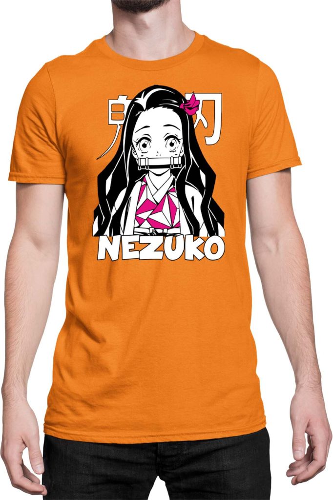 Herren T-Shirt Demon Anime Slayer Kimetsu No Yaiba Nezuko Kamado 008, Man S / Orange
