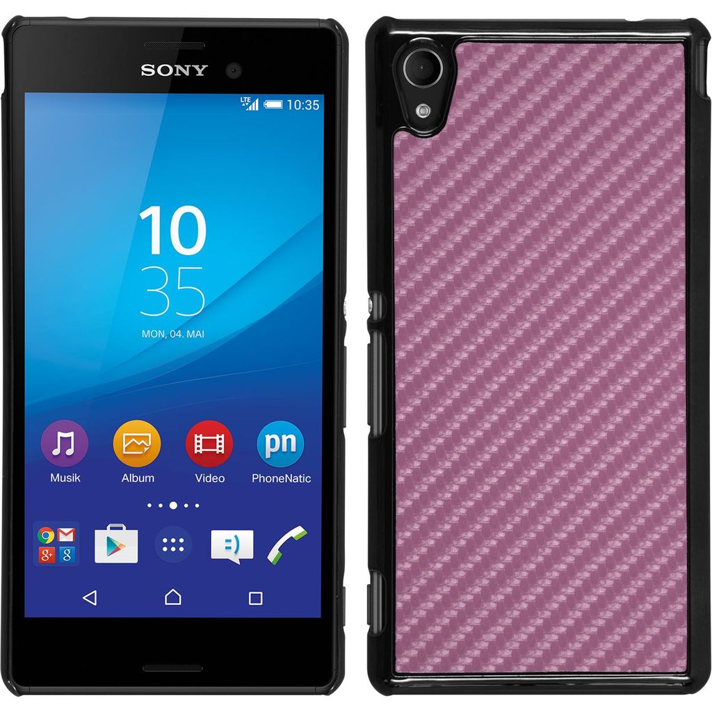 PhoneNatic Case kompatibel mit Sony Xperia M4 Aqua - Hülle pink Carbonoptik Hard-case + 2 Schutzfolien