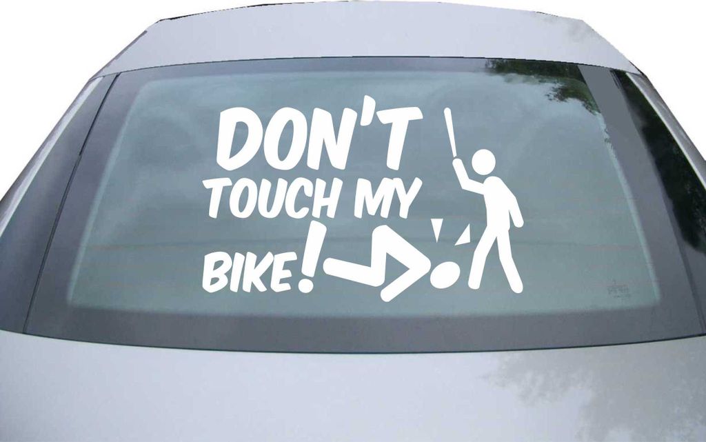 Indigos UG - Aufkleber Heckscheibe & Motorklappe DE7013 - weiß - 600x385 mm - Dont touch my Bike! - Auto Scheiben Fenster Heckklappe Tuning Racing...