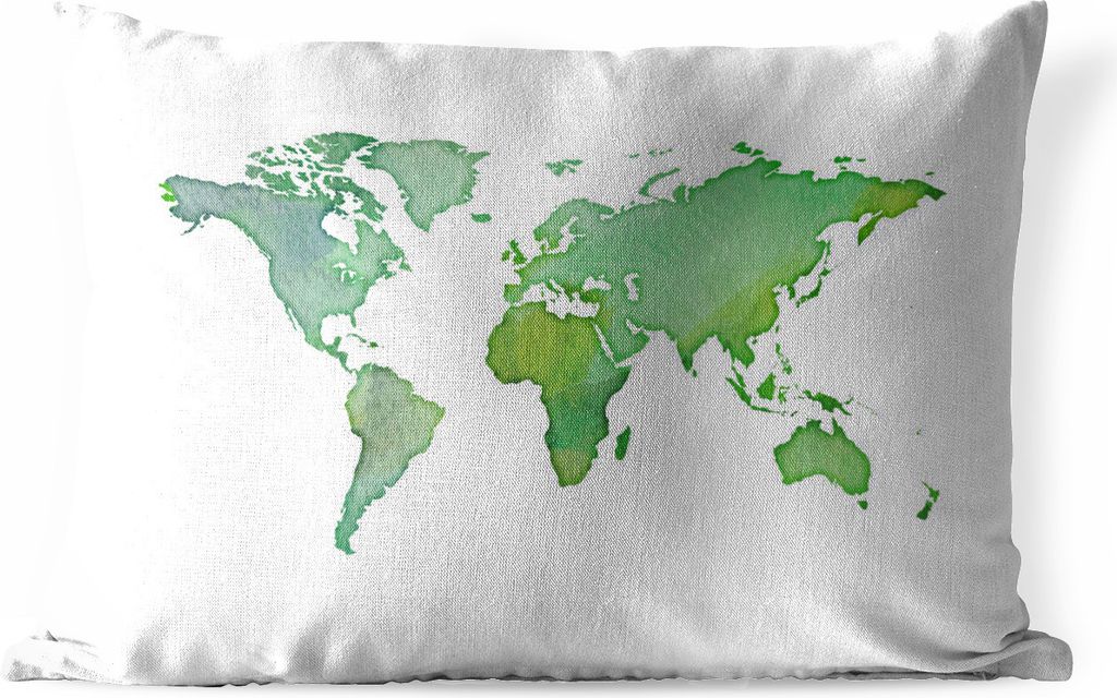MuchoWow Outdoor Kissen - Weltkarte - Aquarell - Grün - 50x30 cm - Wetterfest - Lounge Kissen - Sofa kissen - Wohnzimmer Dekoration