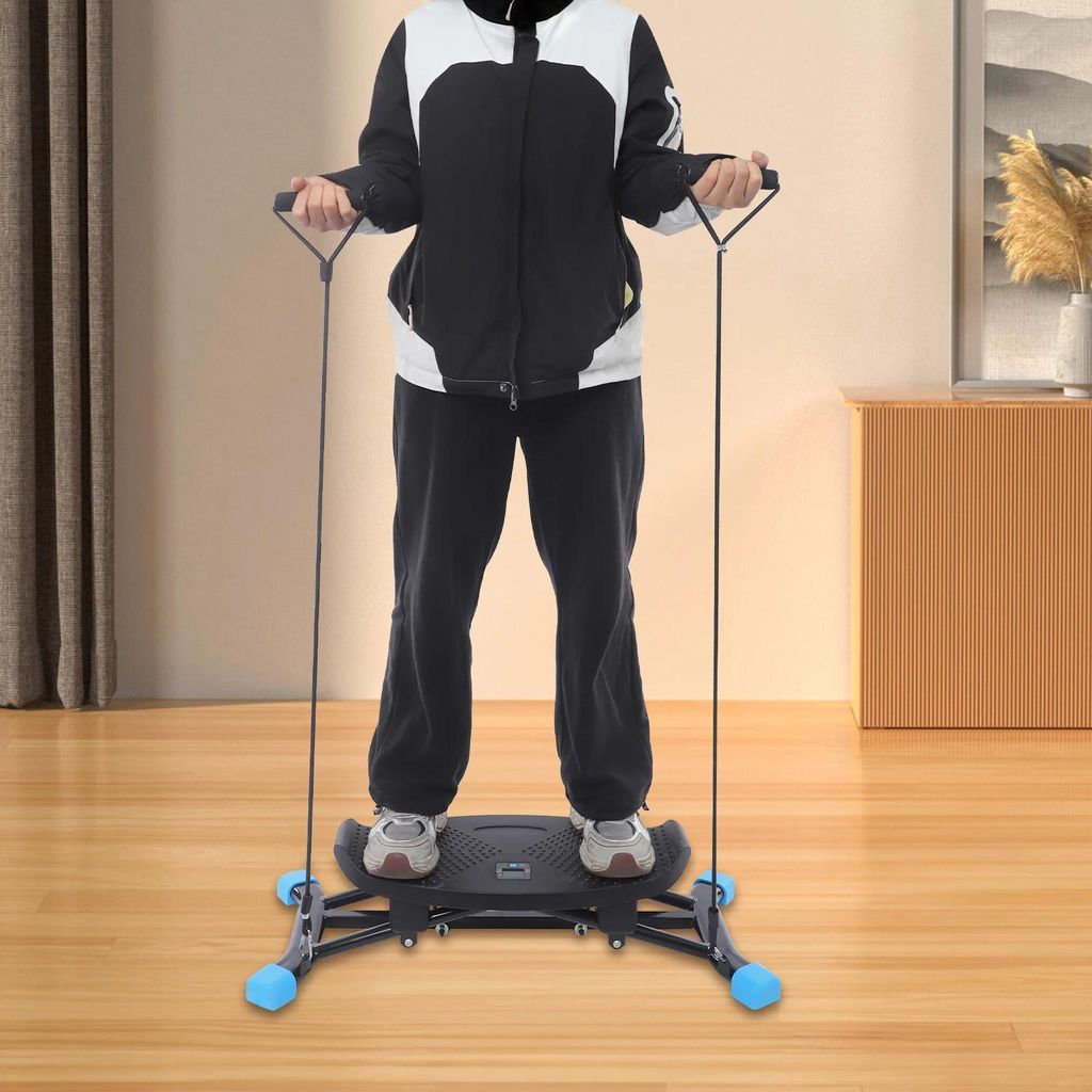 Ski-Balance-Trainer - Slide Stepper / Balance-Board - Für Home Gym - Cardio-Training - LCD-Display - Widerstandsbänder - Ab 12 Jahren - Schwarz