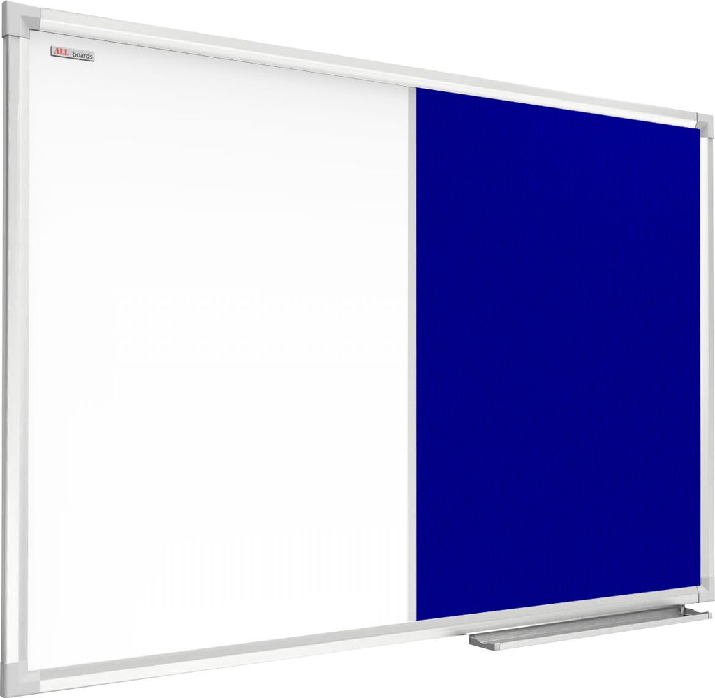 Kombitafel Whiteboard und Blau Filz-Pinnwand mit Alurahmen 60x40cm