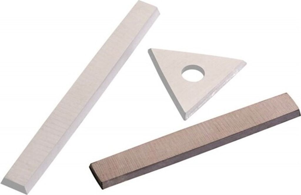 Three different types of blades are shown against a white background.