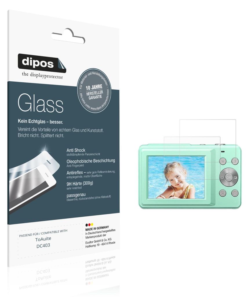 2x Schutzfolie für ToAuite DC403 matt - Anti-Shock 9H Folie dipos Glass Kunststoffglas