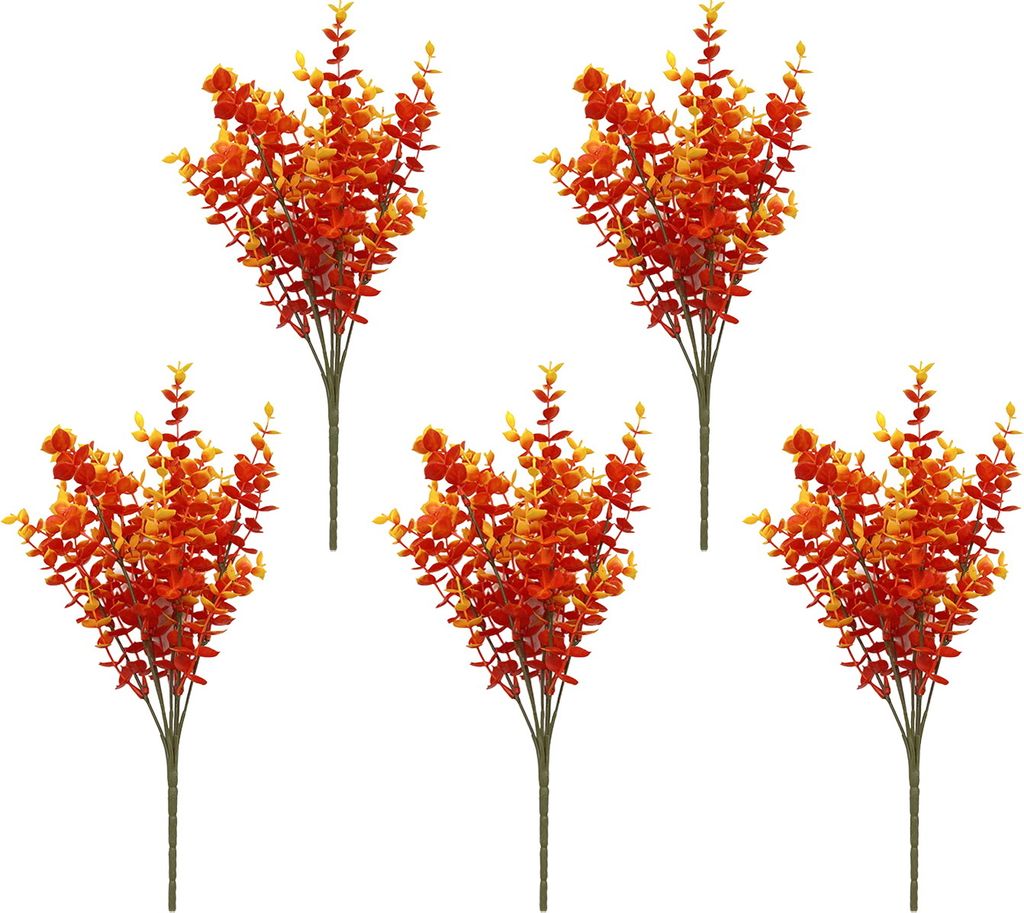 5 Stück/Set Künstlicher Eukalyptus im Herbst, realistische Kunstpflanzen aus Kunststoff, Halloween, Erntedankfest, Erntefest, Dekoration für dri...