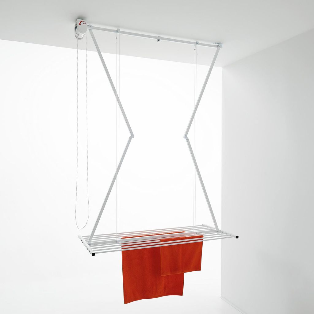 Höhenverstellbarer Decken-Wäscheständer aus Aluminium, platzsparend, rostfrei, ideal für Bad, Balkon oder Waschküche - Foxydry Mini 128 cm –...