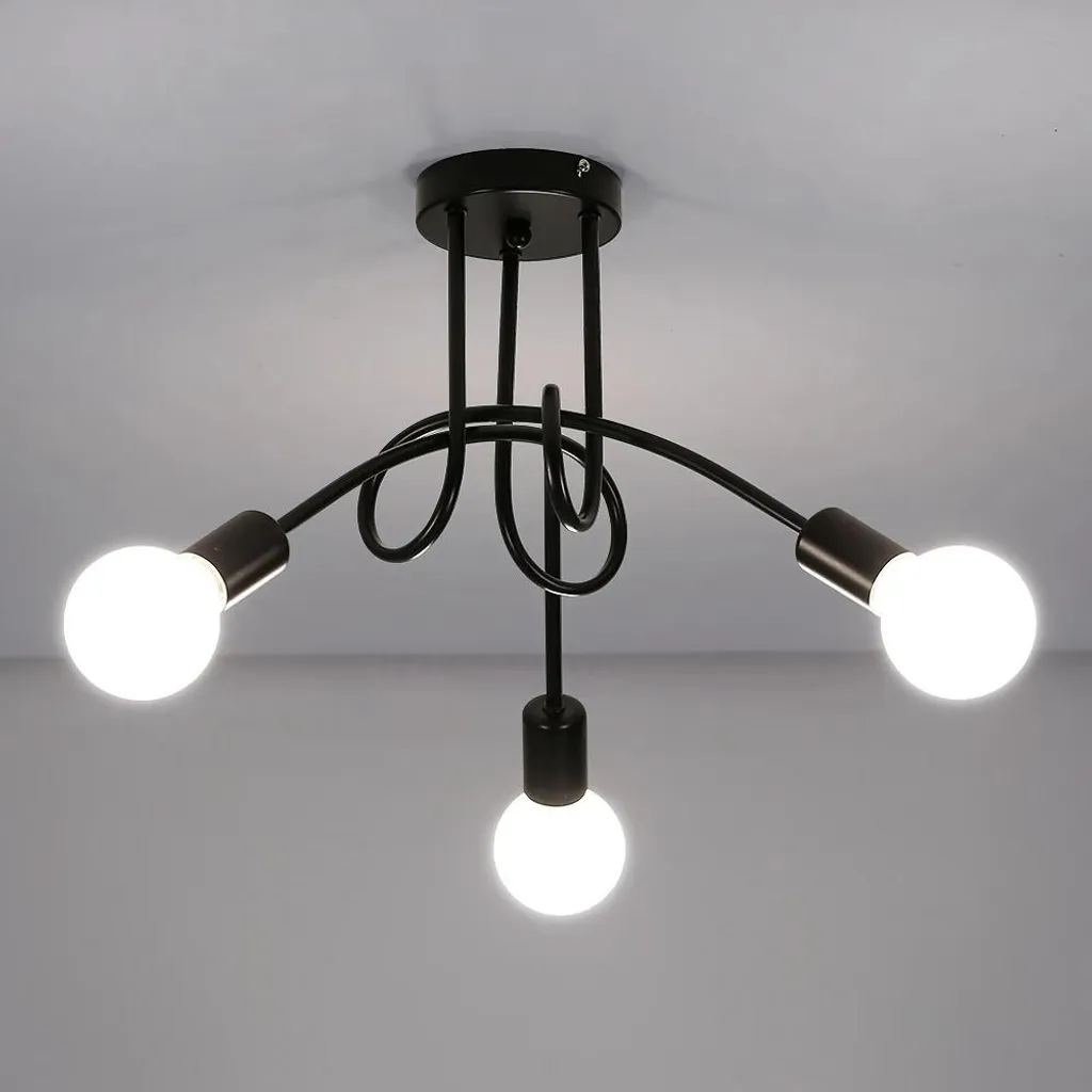 Plafonnier apparent en métal noir 3 lumières E27 design géométrique