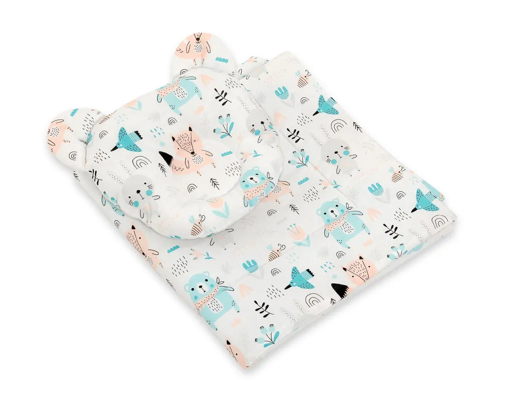 Couverture et coussin profilé bébé contre la tête plate - Ours bleus
