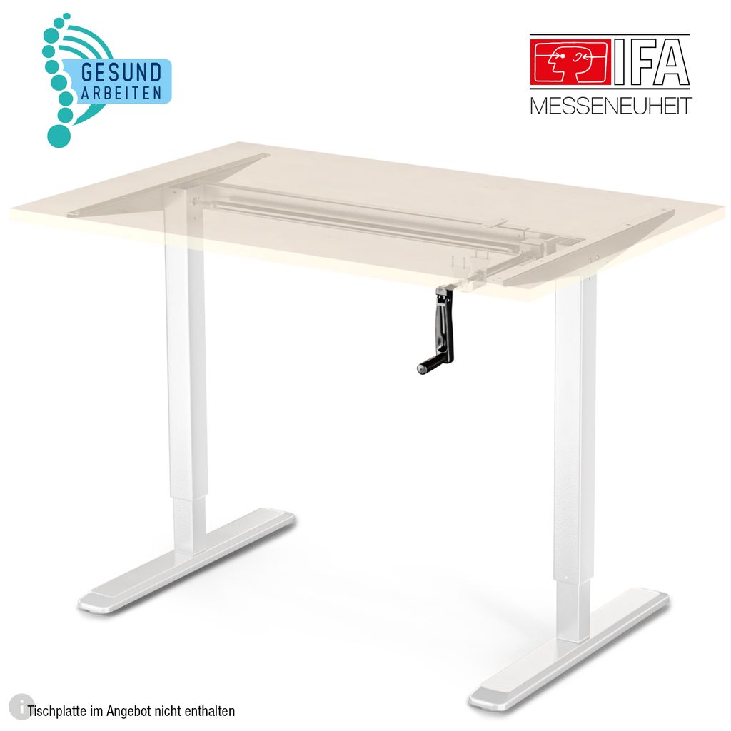 Tischgestell Schreibtisch Multidesk Faltkurbel höhenverstellbar 73-123cm weiß 