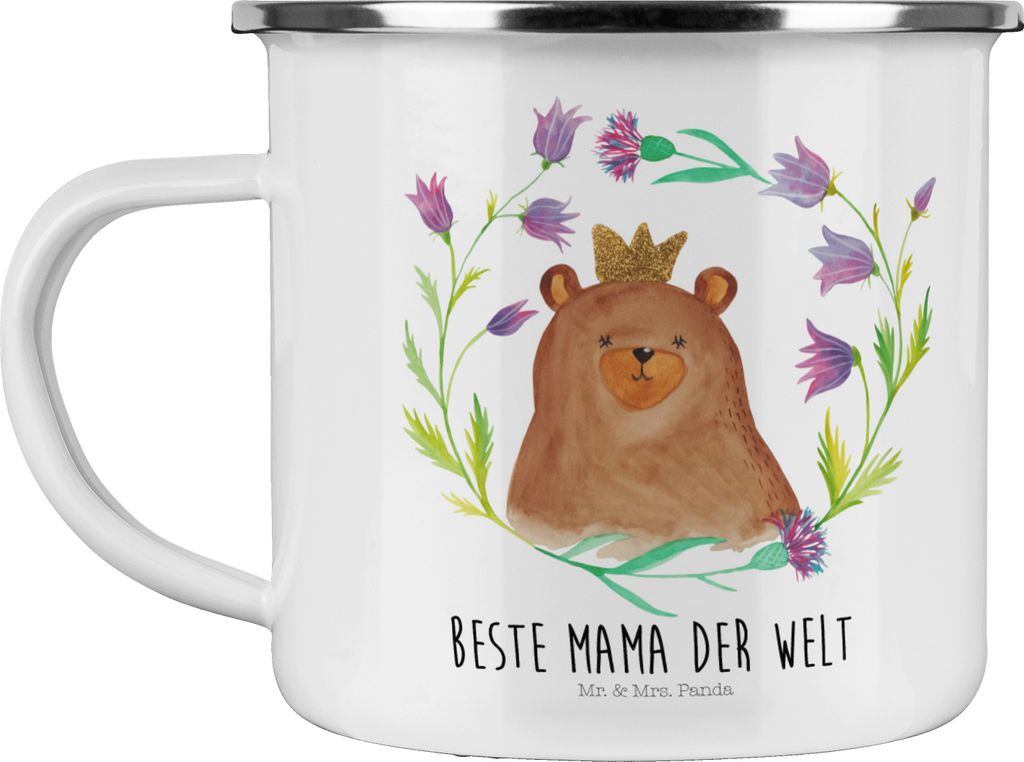 Mr. & Mrs. Panda Emaille Becher Bär Königin - Weiß - Geschenk, Lieblingsmensch, Haferl, Teetasse, Muttertag, Mutti, Mutter, Tasse, Teddy, Mama, ...