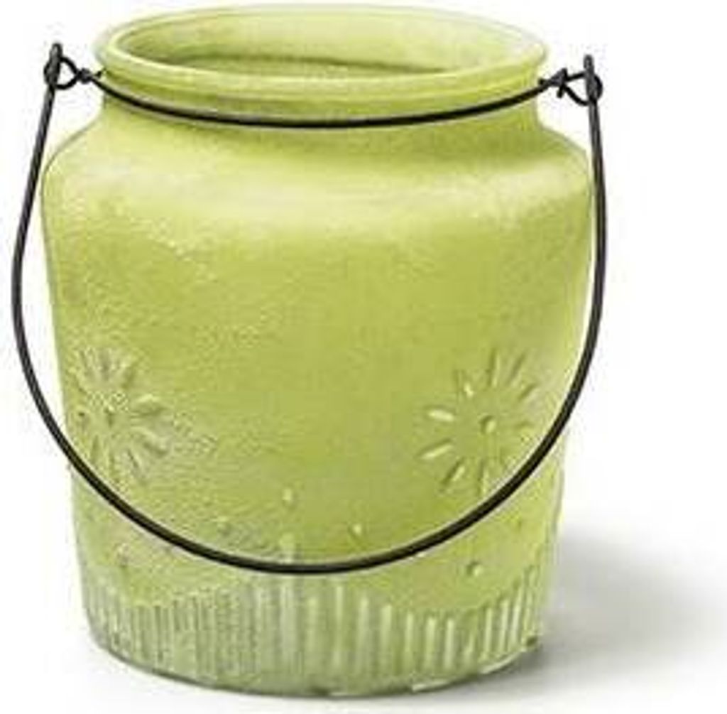 Laterne mit Henkel, Windlicht SUNNY H. 15cm D. 14cm grün Glas Jodeco WA