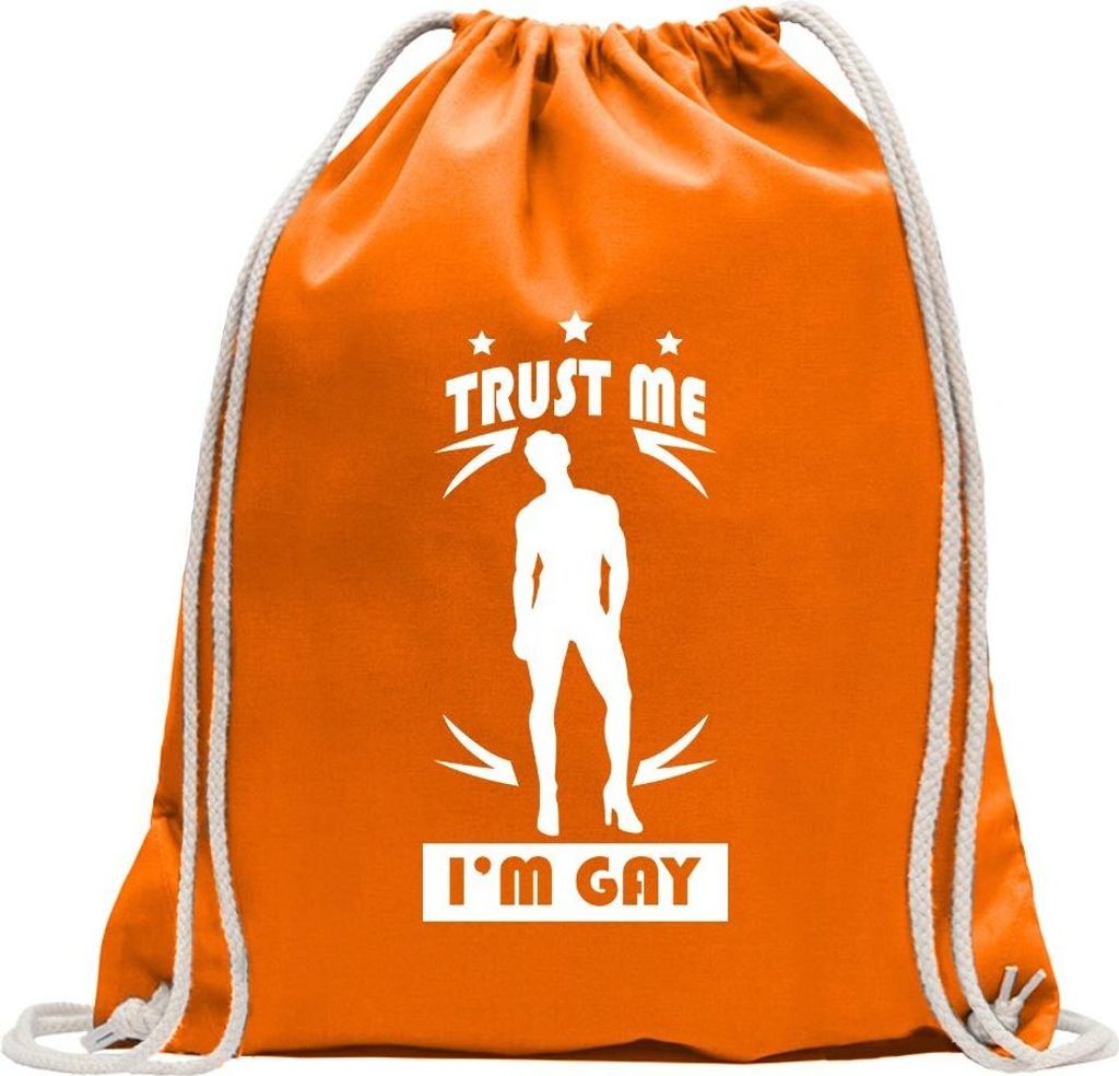 Kiwistar - Turnbeutel - mandarin - Trust me, im Gay schwul - Fun Rucksack Sport Beutel Gymsack Baumwolle mit Ziehgurt