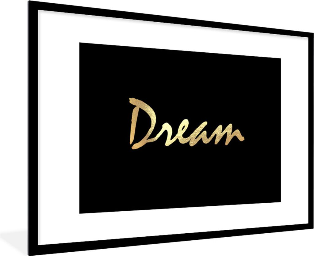 MuchoWow Gerahmtes Poster Zitat - Traum - Schwarz - Gold 90x60 cm - Poster mit Schwarzem Bilderrahmen Wandposter Rahmen Foto Bilder - Wanddekorat...