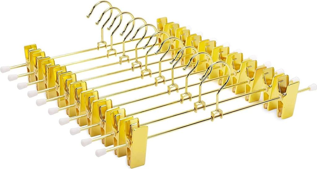 Glänzende Goldene Metallhosenbügel 30cm - Set von 10 Antirutsch-Hängern für Kleidung