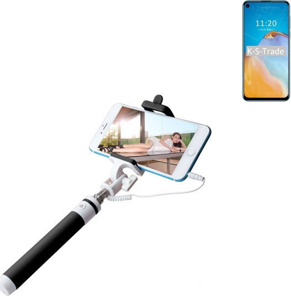 K-S-Trade Selfie Stick kompatibel mit Coolpad Cool S Selfiestick kabelgebunden Monopod mit Kabel Stab Stange Selfportrait Handheldstick schwarz 1x