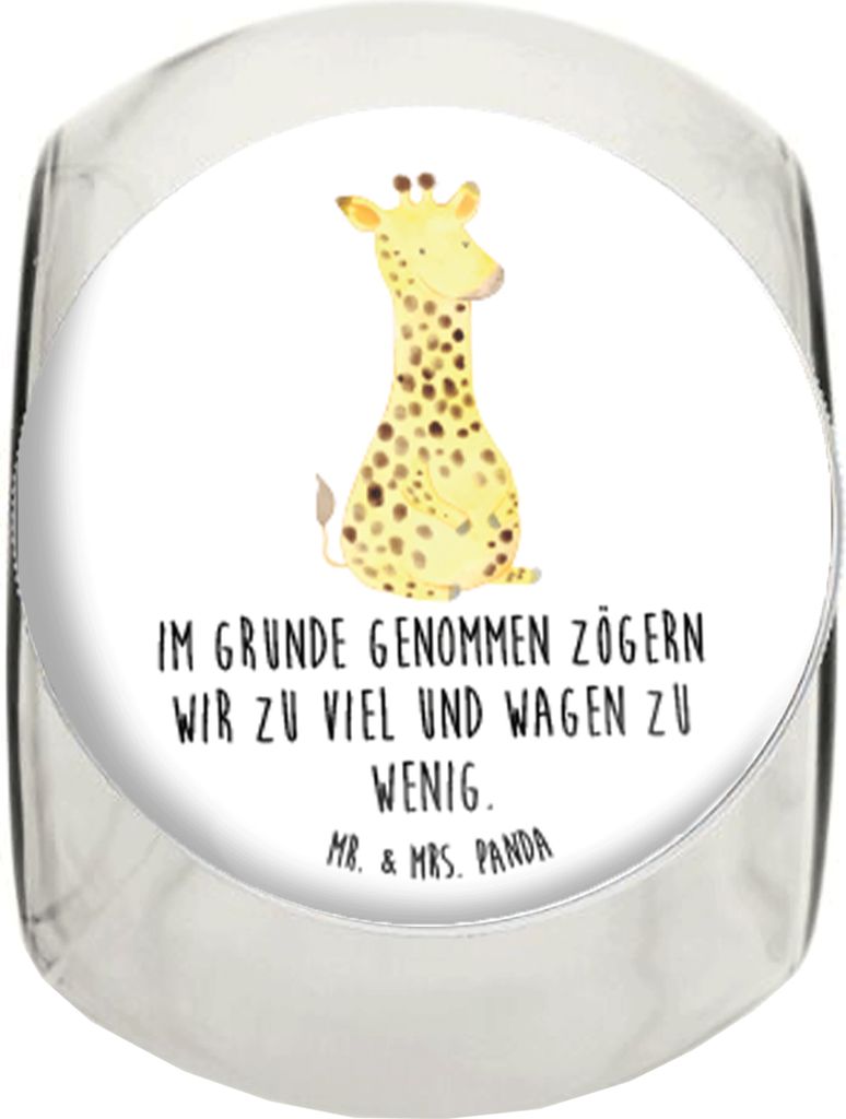 Mr. & Mrs. Panda Kaffeedose Giraffe Zufrieden L 870ml - Weiß - Geschenk, Bonboniere, Bonbonglas, Glück, keksglas, Afrika, Abenteuer, Süßigkeite...