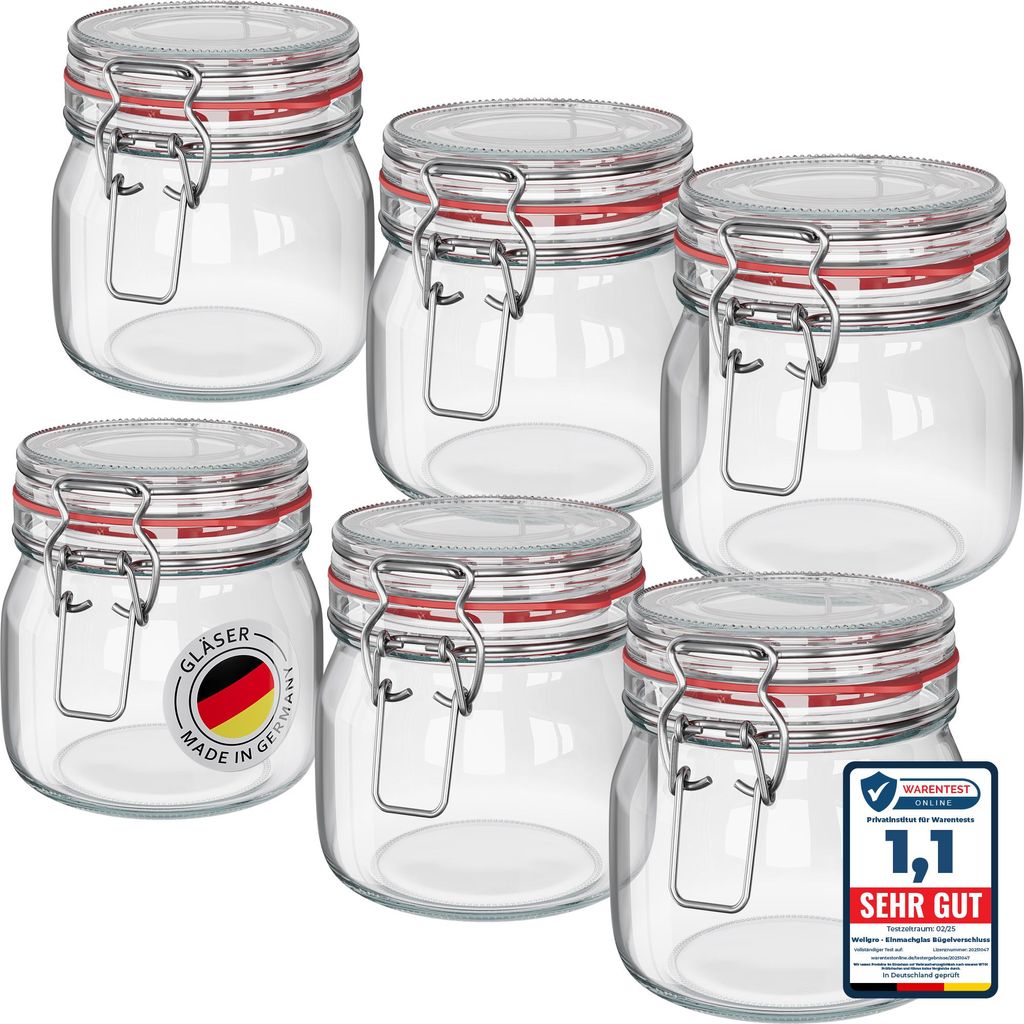 WELLGRO Einmachgläser mit Bügelverschluss rund 634ml - Produktbild 