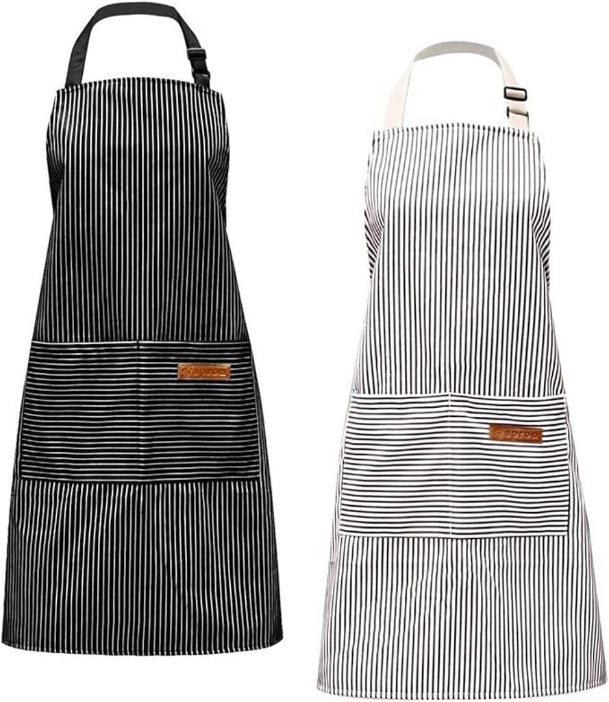 Schürze, Kochschürze, 2 Stück Küchenschürze, mit verstellbarem Nackenbügel und 2 Taschen, Baumwolle, für Männer Frauen