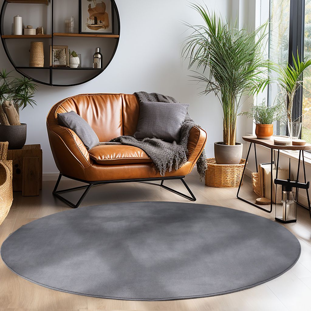 Teppium Waschbarer Kurzflor Teppich - Rutschfest, Einfarbig & Weich im modernen Stil, Grösse: 120 cm Rund