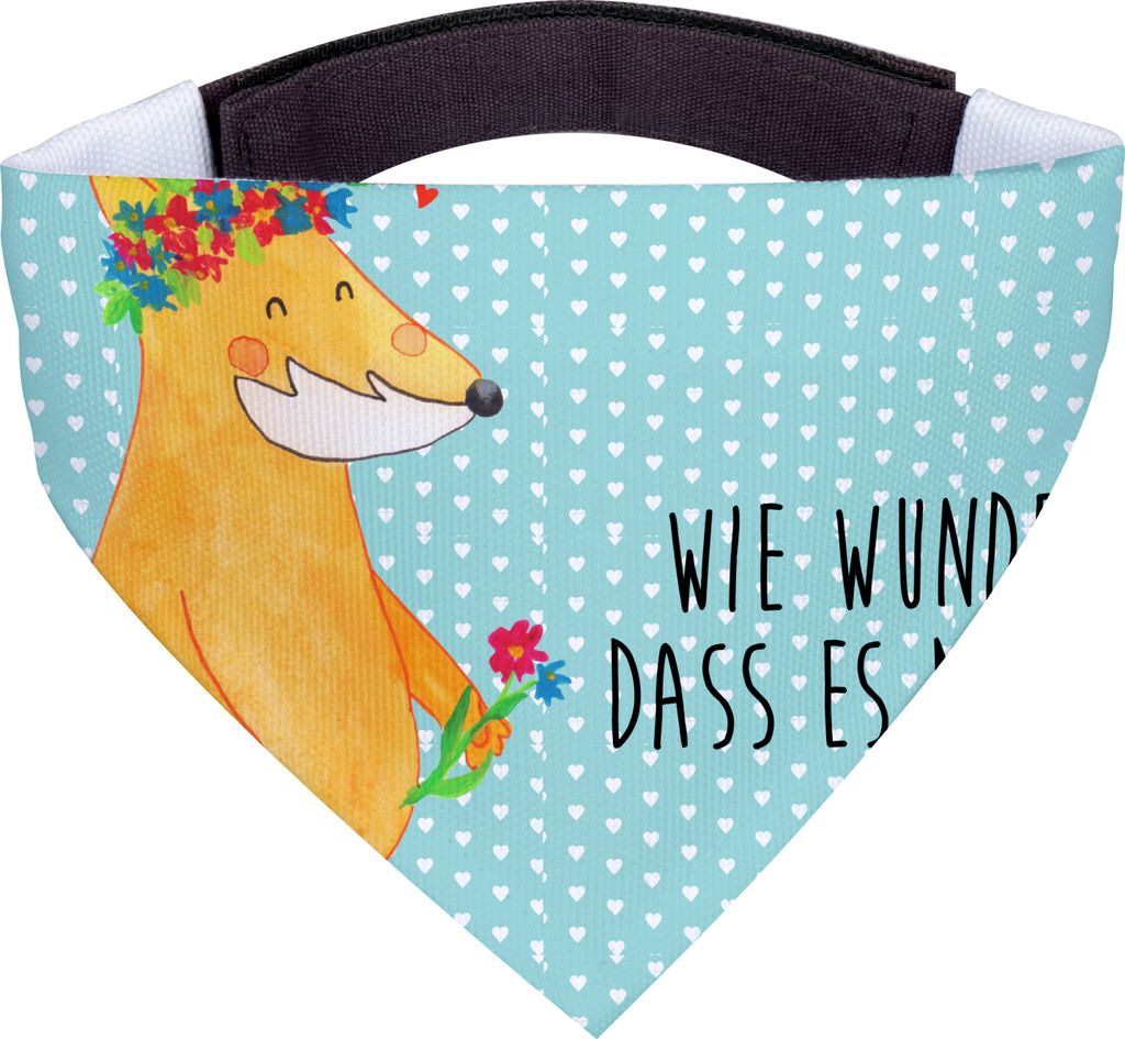 Mr. & Mrs. Panda Halstuch Hund Fuchs Blumen - Türkis Pastell - Geschenk, Dreieckstuch, Freundinnen, Selbstbewusst, Boho, Freundin, Bandana, Hunde ...