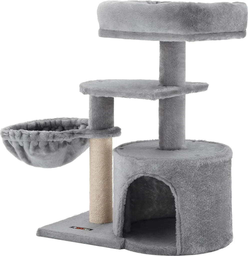 Tour à chat pour grands chats avec griffoir sisal et jouets souris