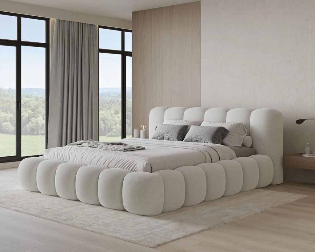 Chilly Möbel Design Polsterbett Stone Weiẞ Bouclé Stoff Produktbild 