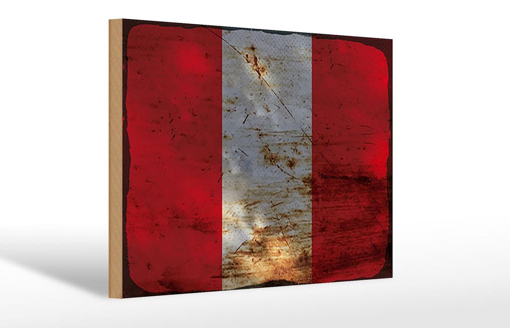 Holzschild Flagge Peru 30x20cm Flag of Peru Rost