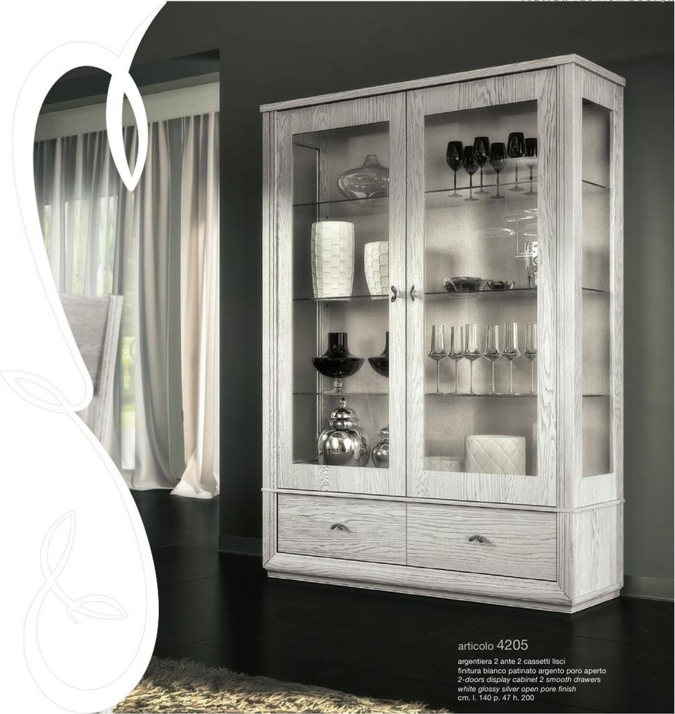 Luxus Schaufenster Vitrine Vitrinen Glas Schrank Modern Holz Grau Regal Möbel