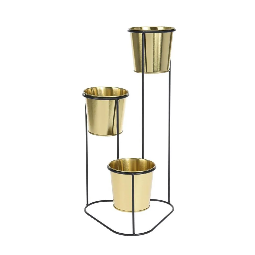 Support à fleurs doré 3 pots 46,5 cm - Range-plantes compact et solide