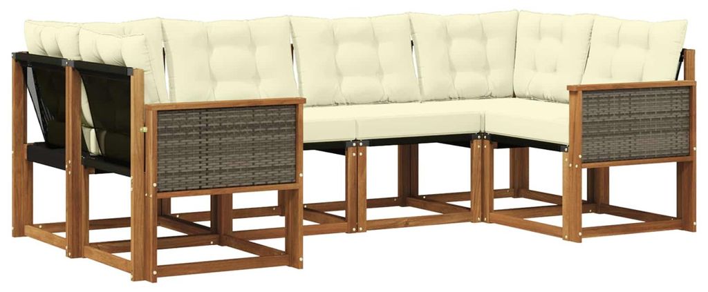 vidaXL Outdoor-Sofagarnitur mit Kissen 6 pcs Natur und Creme
