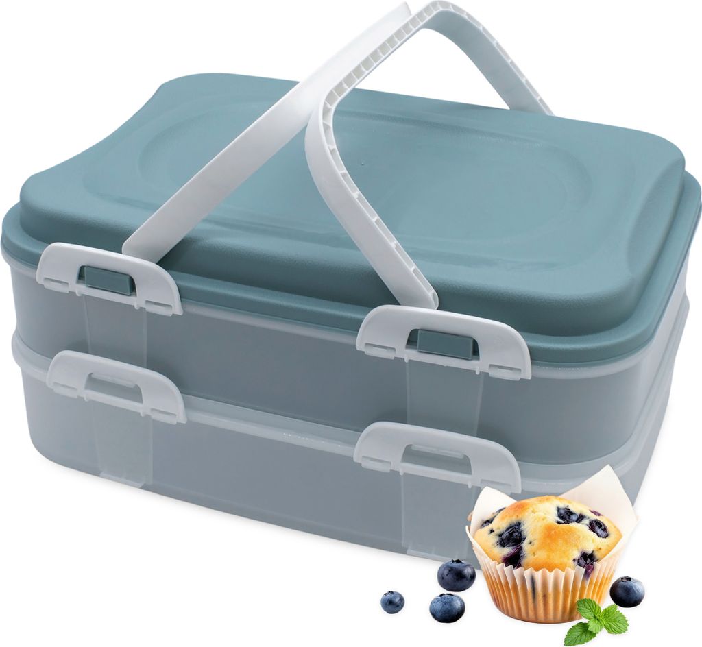 1.02 Party Container mit 2 Etagen - ca. 40 x 30 x 18 cm - Muffin Kuchen Cupcake Transport Box