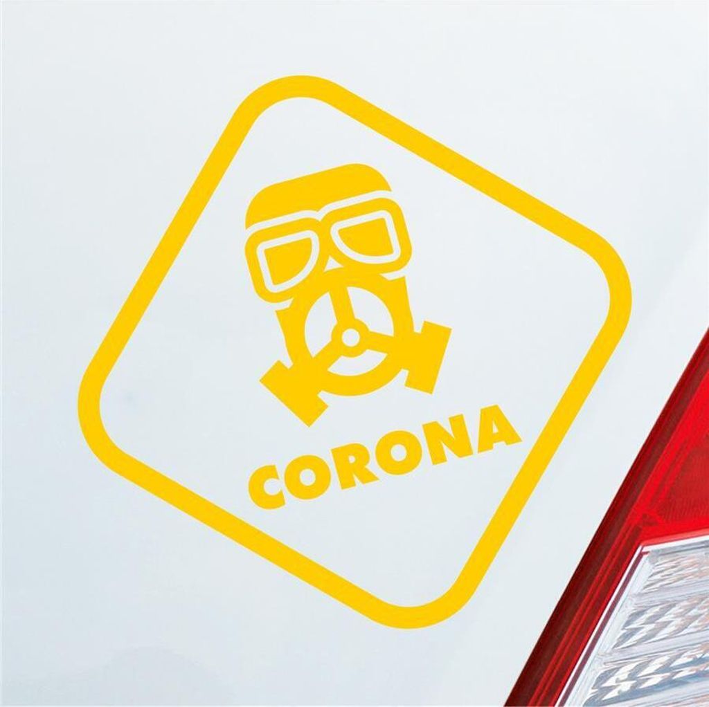 Auto Aufkleber Corona Maske Gasmaske Hazard Krank Infiziert Husten 10x10 cm Gelb Sticker Heckscheibenaufkleber