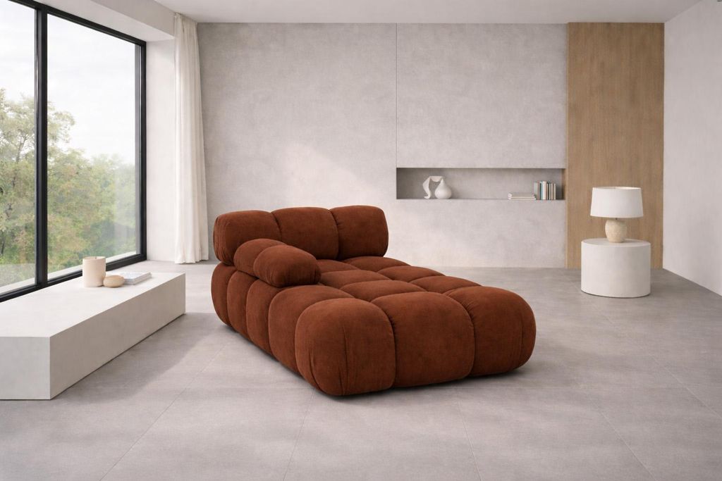 Kaiser Möbel Chaiselongue modular, Veloursstoff Salvador, Dunkelbraun, Links, Selia