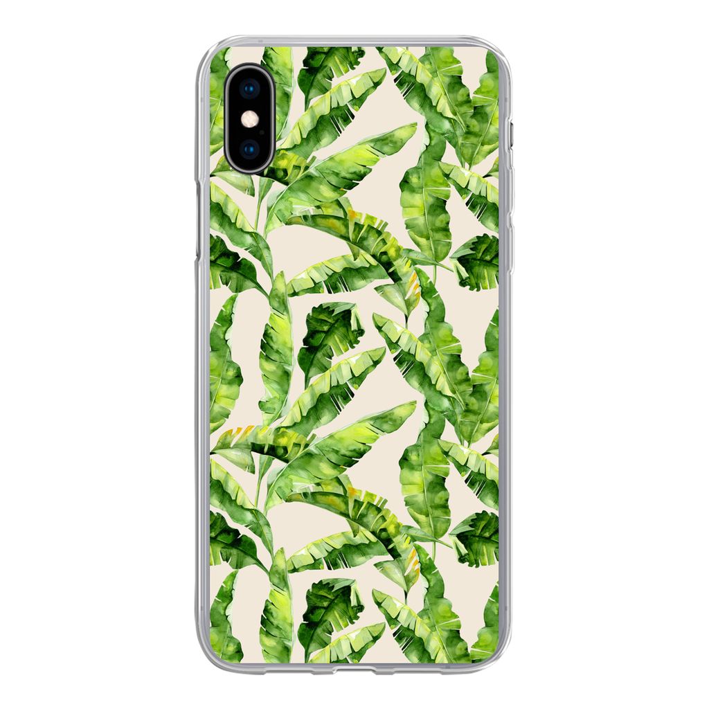 MuchoWow Handyhülle Schutzhülle Hülle für iPhone Xs Palmenblatt - Muster - Tropisch Silikon Softcase Handy Hülle - Handytasche
